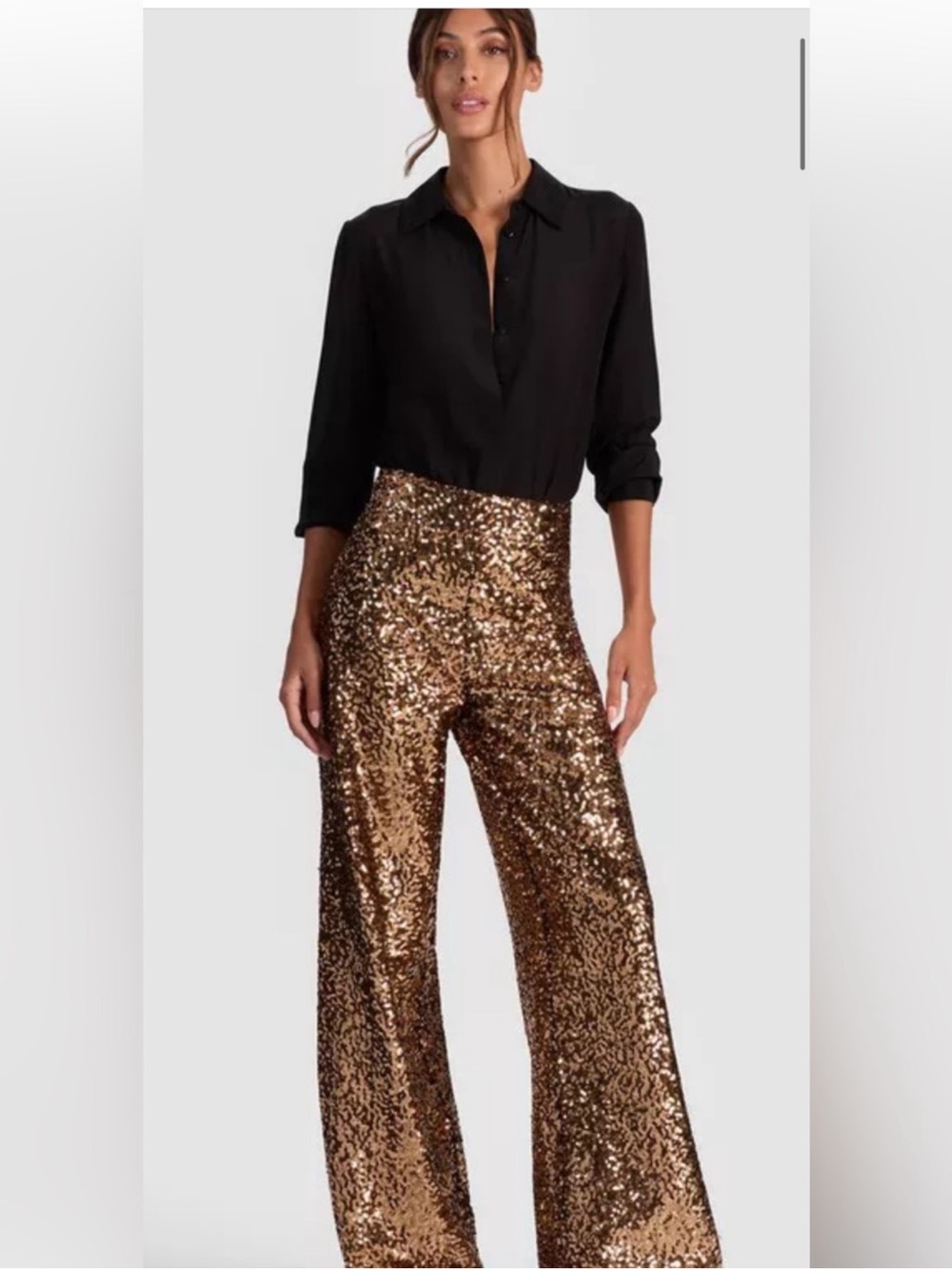 Alice + Olivia Gold Sequin Wide-Leg Pants